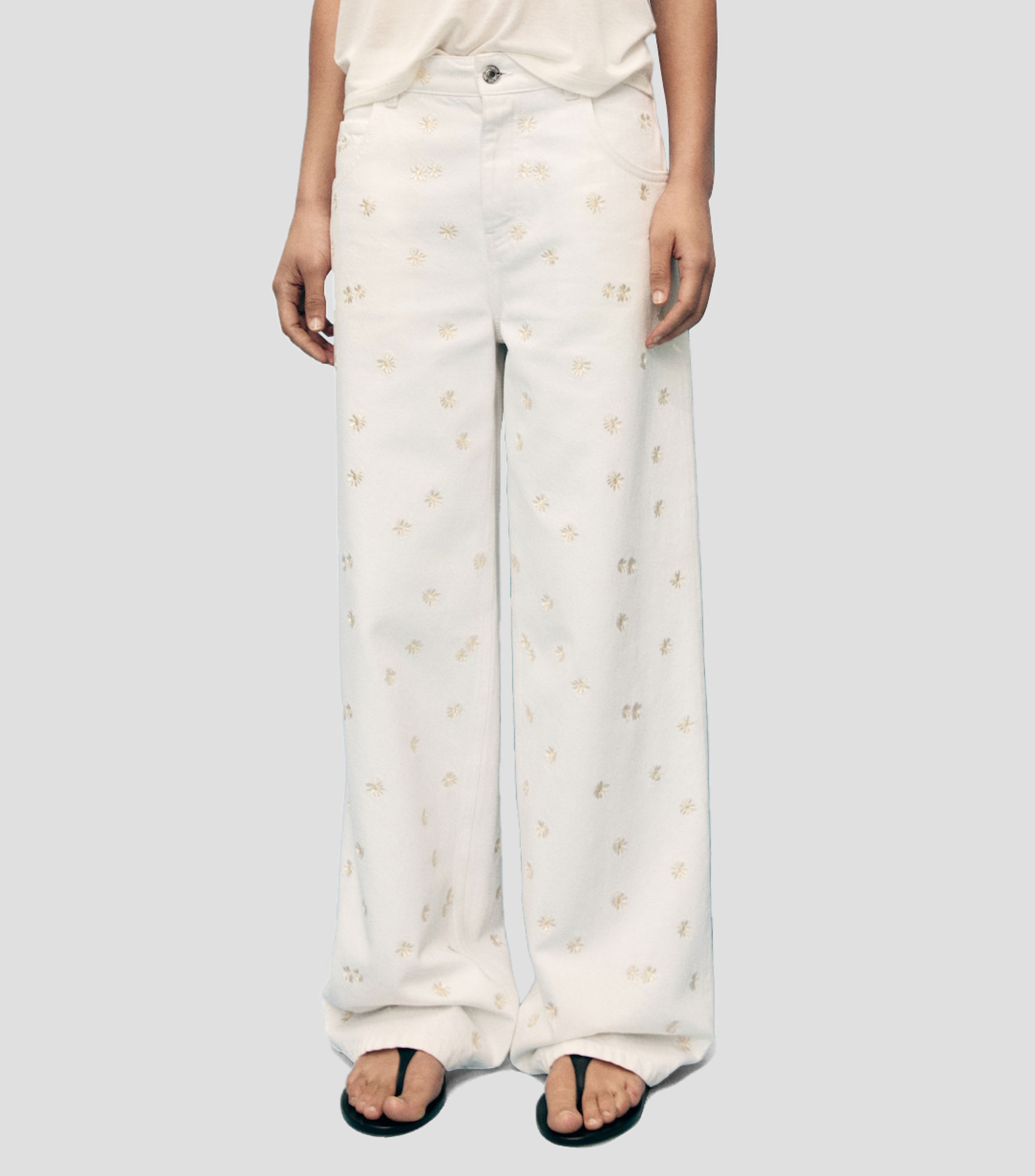 Jeans Wideleg con bordados Mujer